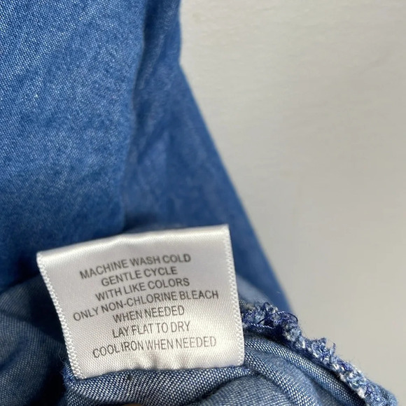 MODCLOTH Chambray Ruffled Mini Skirt Blue Medium Wash Pockets Cotton Plus 4X - Picture 8 of 11